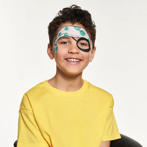 Step two, adding black outline to bandana and paint a circle around one eyes and two lines outward.