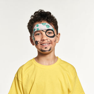 Final step, adding moustache and beard details using black paint to complete the Pirate face paint.