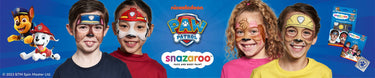 Children with colourful Paw Parol face paint designs showing, Chase, Marshall, Skye and Rubble, using Snazaroo face and body paint kits
