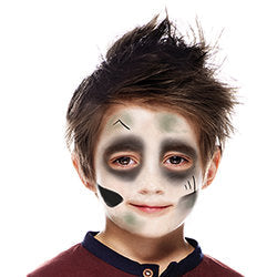 Step two, adding dark circles around eyes and grey patch and black triangle on each cheeks.