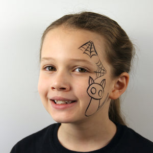 Step one, painting the outline of a Cat and a cobweb in black