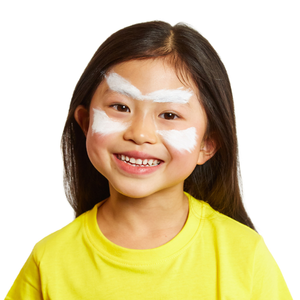 Add white feathery strokes on the eye brows and the cheeks with a brush.