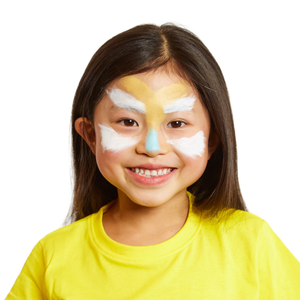 Sponge blue on the nose and yellow ochre on the top of the nose and the forehead.