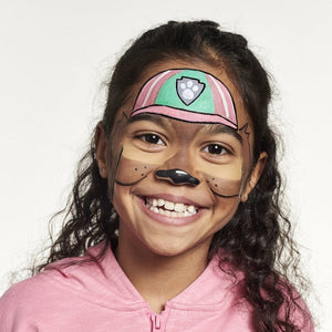 Step 3 Paint the helmet with pale pink, light teal in the center, and light grey for the badge. Add white highlights to complete Liberty face paint.