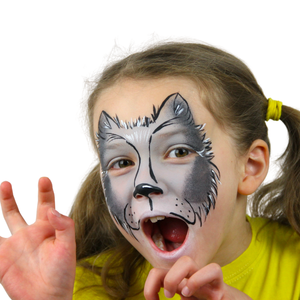 Final step, Add white highlights to complete the Wolf face paint.