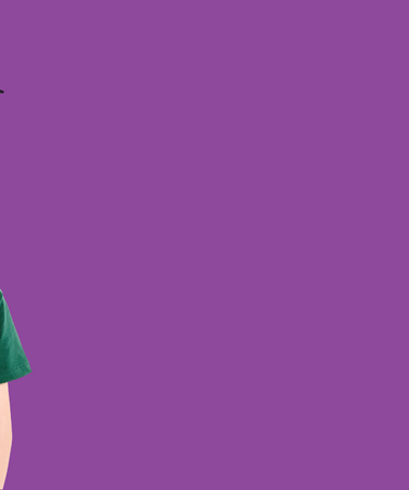 Three children with face paint on a purple background