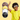 Child with painted face next to pots of face paint on a yellow background