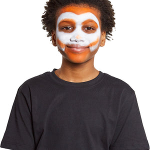 Sponge orange to the forehead, chin and eyebrows, and draw orange lines extending from the mouth.