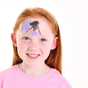 Step two, add patterns around your Fairy using Sky Blue and Bright Pink paints.