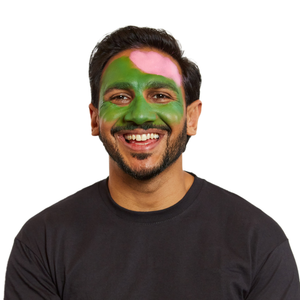 Using a sponge and pink, paint the brain to the other half of the forehead.