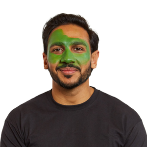 Sponge a green base over the face and one side of the forehead.