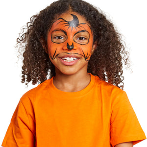 Use a brush and black to add the pumpkin details and stalk.