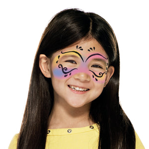 Step two, Using black paint to draw a line on the forehead, adding three teardrop shapes above it, swirls from the nose to the cheeks, and teardrops at the corners of the eyes.