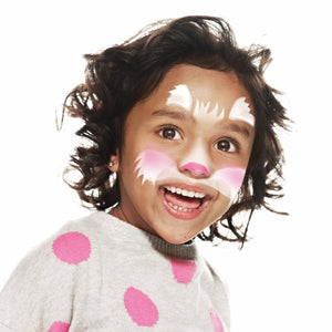 Step two, using pink paint to dab on cheeks and cover the tip of nose.