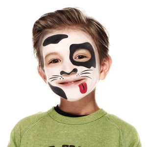 Final step, adding black whiskers and red tongue to complete the Dog face paint.