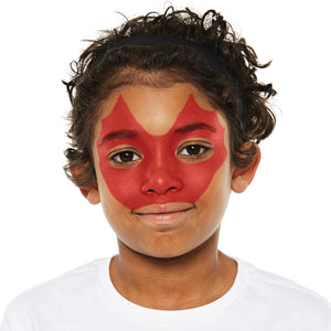 Step one, Painting the dragon shape around the face in bright red and filling in with a sponge.