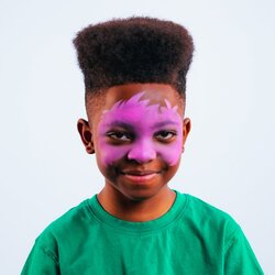 Step one, showing the start of creating purple monster shape around the eyes and nose.
