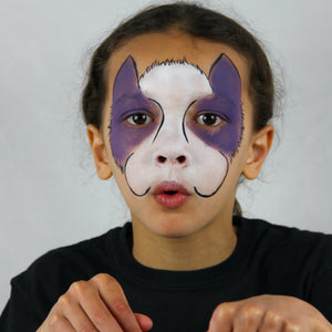 Step two, adding outline and whiskers using black face paint.