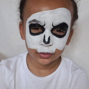 Step two, Filling in the eyes with black, creating angry brows, and painting the skull nose.