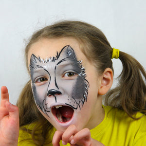 Final step, Add white highlights to complete the Wolf face paint.