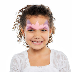 Step one, showing the start of creating princess crown with pink and sparkle lilac over eyebrows.