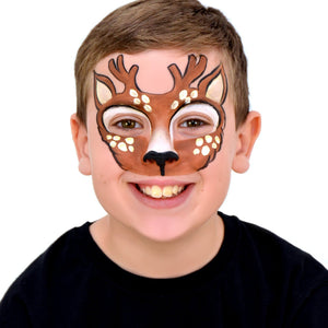 Final step, adding white spot highlights on cheeks and forehead to complete the Deer face paint.