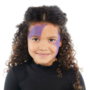 Step one, showing the start of creating purple base to the top side of face and to the bottom of opposite side.