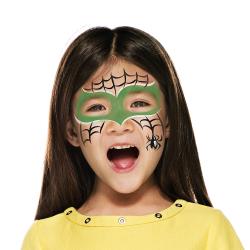 Final step, adding white highlights to complete the Green Spider face paint.