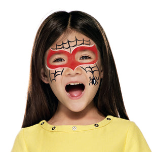 Final step, adding white highlights to complete the Red Spider face paint.