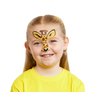 Outline the giraffe's features and details in black with a brush.
