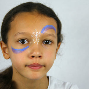 Step two, adding blue and purple swirls over one eye and under the other eye.