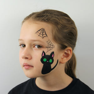 Step two, filling in the cat with black, green and pink paints