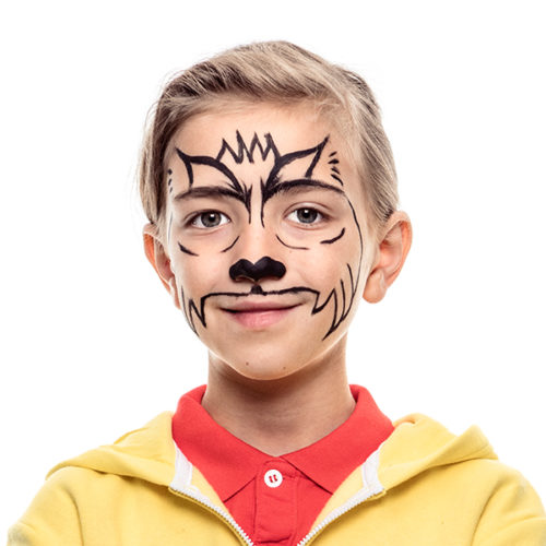 Boy with step 1 of Cat Zombie Halloween face paint design