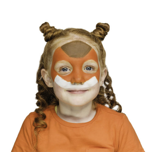 girl with step 1 of Robo Fox face paint design for Halloween