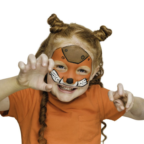 girl with Robo Fox face paint design for Halloween