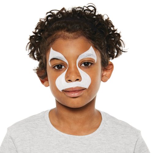 boy with step 1 of Lion face paint design