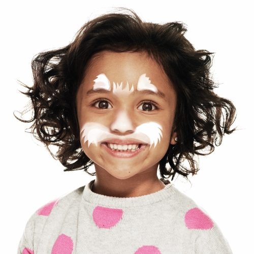 Girl with step one of cat face paint design