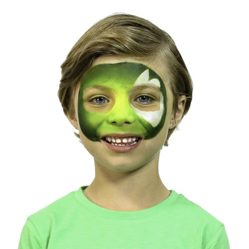 Boy with step 1 of Cyber Raptor Halloween face paint idea