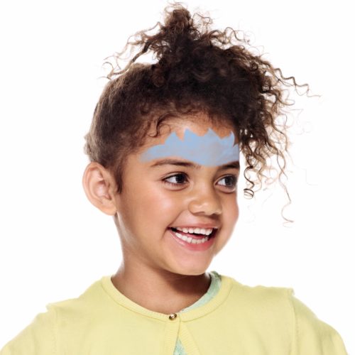 girl with step 1 of Ice Fairy face paint design