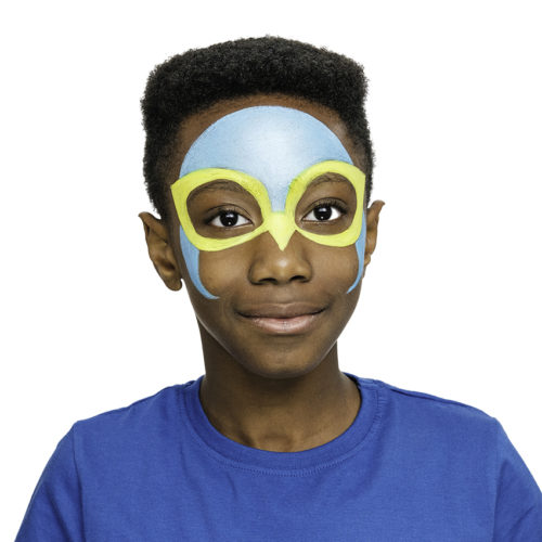 Boy with step 1 of Falcon Wing face paint design