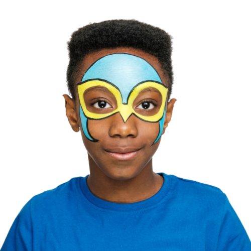 Boy with step 2 of Falcon Wing face paint design