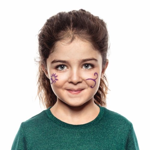 girl with step 1 of Flowers face paint design