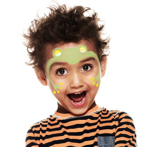 boy with step 2 of frog face paint design
