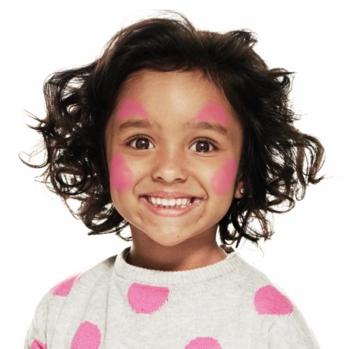 girl with step 1 of Multicolour Princess face paint design