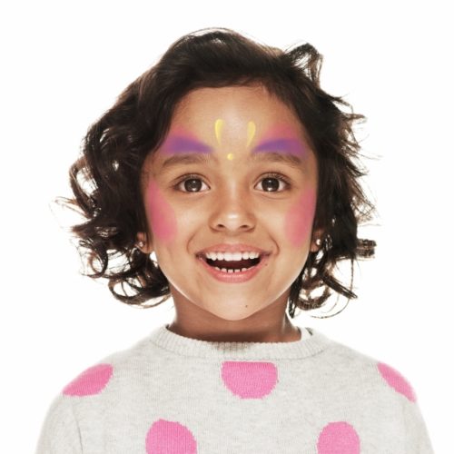 girl with step 2 of Multicolour Princess face paint design