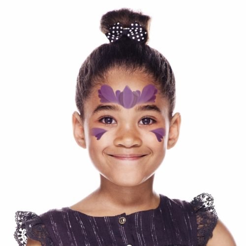 girl with step 1 of Princess Purple face paint design