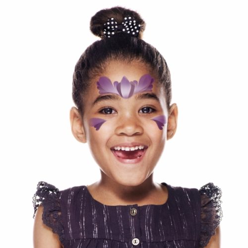 girl with step 2 of Princess Purple face paint design