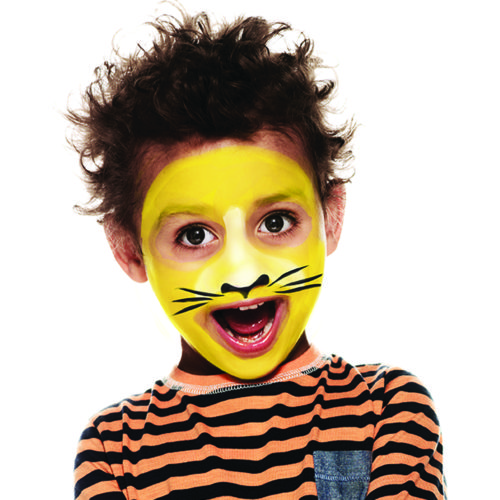 Boy with step 2 of Tiger face paint design