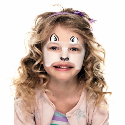 girl with step 2 of Zebra face paint design
