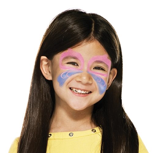 girl with step 1 of Easter Butterfly face paint design